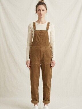 AERIE Women's Corduroy Utility Jumpsuit Overalls Camel Brown Size XS Frayed Hem